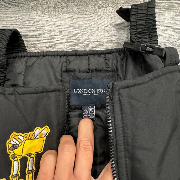 London Fog Black Kids Snow Pants Overalls with Cute Patches Pockets Adjustable - Picture 8 of 9